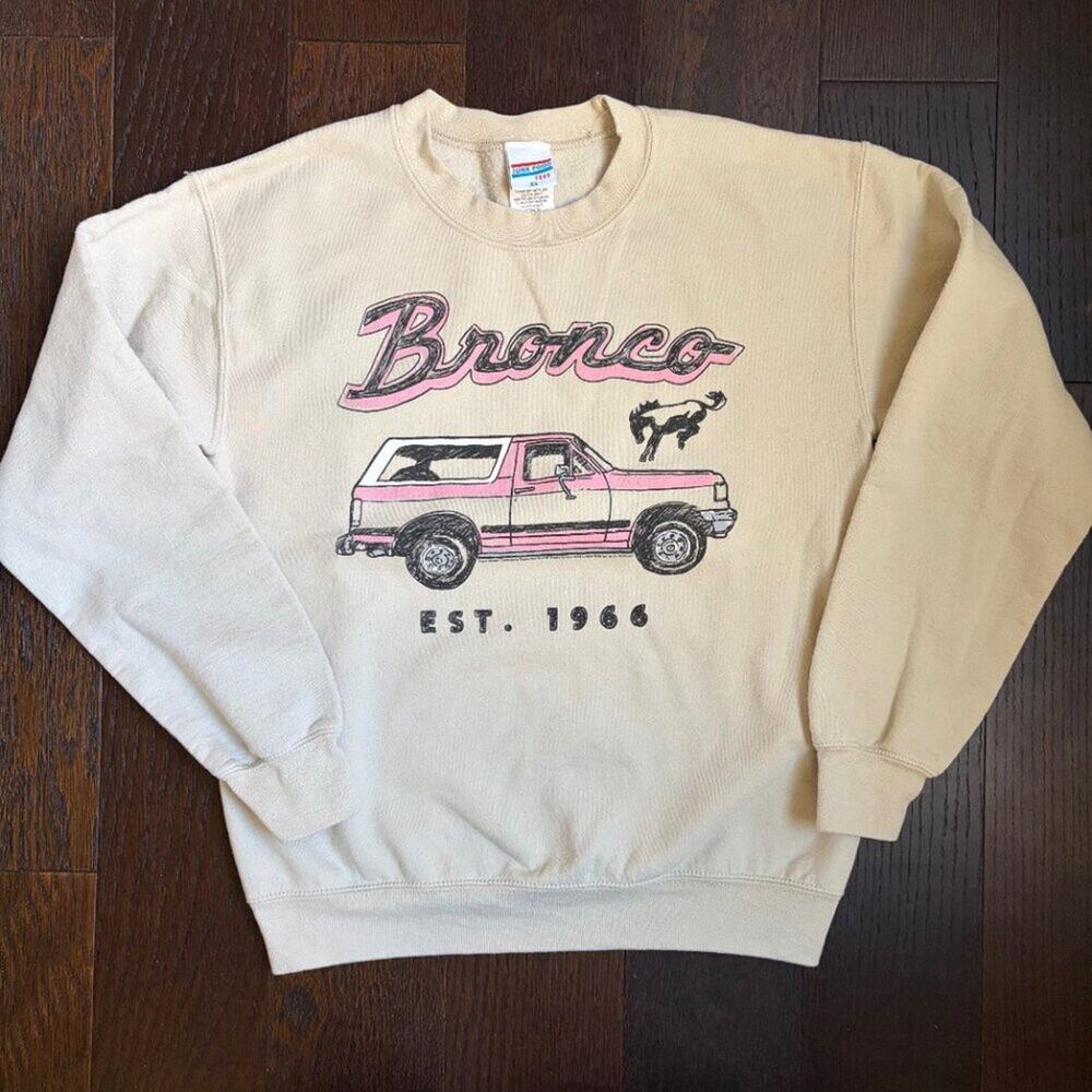 Junk Food Ford Bronco Sweatshirt Est. 1966 (Tan with Pink) - Size Extra Small